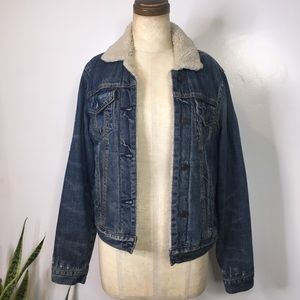 Distressed Abercrombie & Fitch Sherpa Lined Jean Jacket